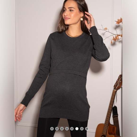 Seraphine Maternity Charcoal Cotton Lift Up Maternity & Nursing Sweater XS - Picture 2 of 10